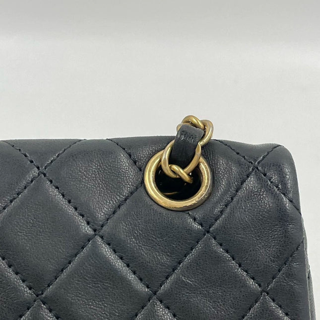 Chanel Classic Flap Medium Black Lambskin Leather Valentine Marine Charms