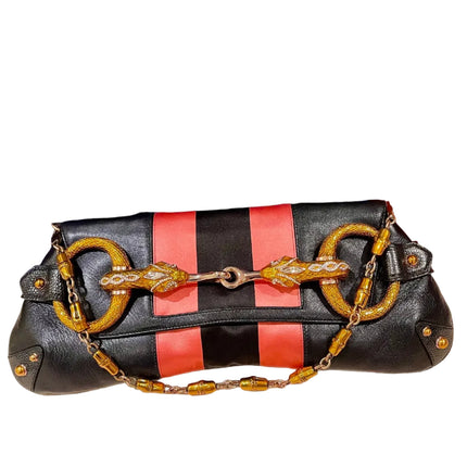 Gucci Horsebit 1955 Large Black Leather Embellished Snake Head Buckle-Luxbags