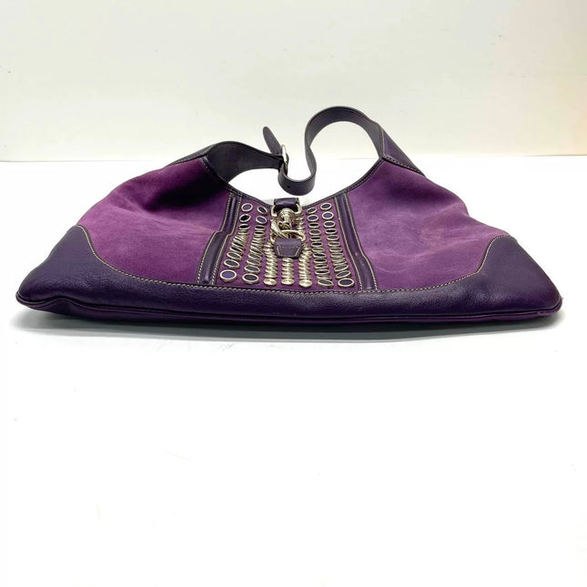 Gucci Jackie Vintage Large Purple Suede Leather Ringlets Decoration