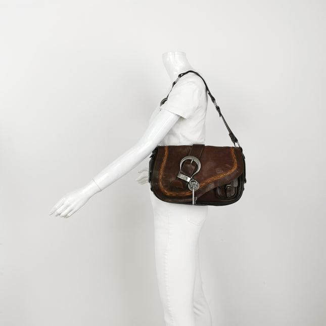 Sac bandoulière Dior Vintage Gaucho grand modèle en cuir rouge