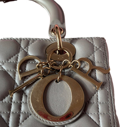 Sold Lady Dior Pearlescent Grey Medium Lambskin Cannage Leather Handbag