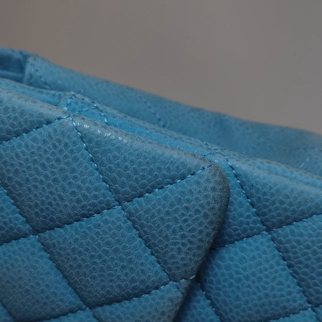 Chanel Timeless Classic Flap Medium Light Blue Caviar Leather Silver Hardware