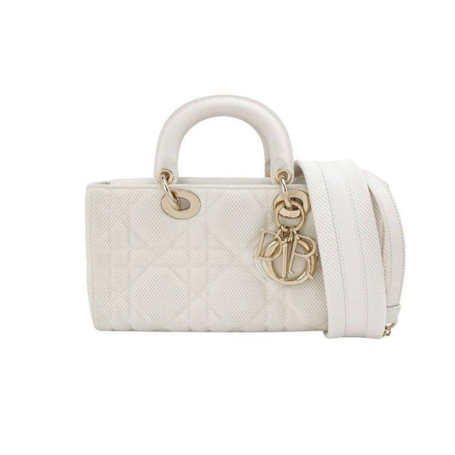 Sold Lady D-Joy Mini Handbag Microcannage Technical Fabric White with Two Straps