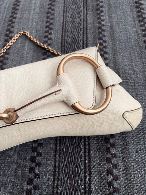 Gucci Horsebit 1955 Large White Leather Shoulder Bag