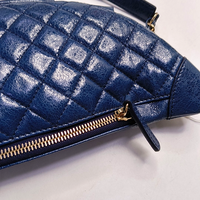 Chanel Belt Bag Navy Shiny Calfskin Skin Leather Gold-tone Hardware