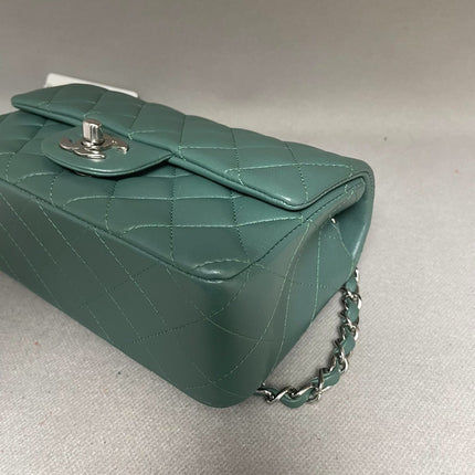 Chanel Classic Flap Mini Rectangular 2019 Green Lambskin Leather Silver Hardware