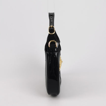 Gucci Jackie 1961 Mini Black Patent Leather Bag with Crystal Chain Strap