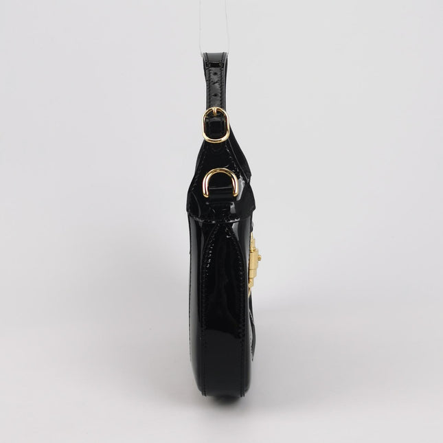Gucci Jackie 1961 Mini Black Patent Leather Bag with Crystal Chain Strap
