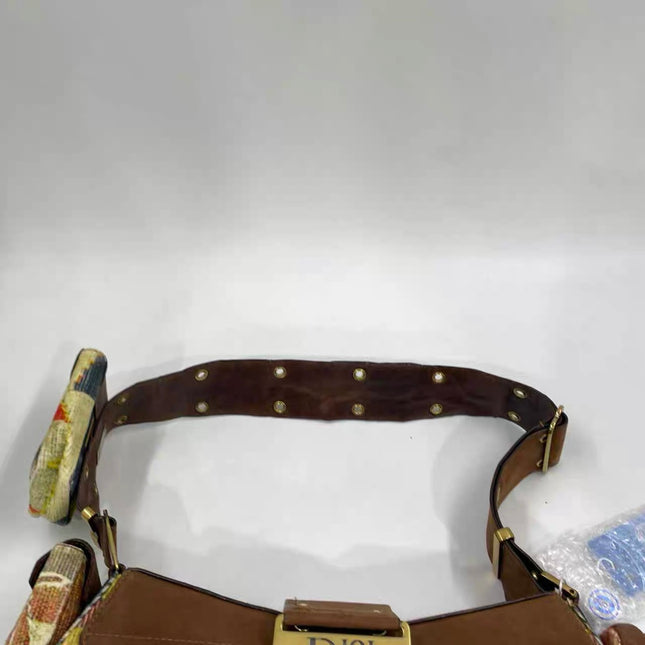 Dior Limited Edition Rare Columnbus Dior Strict Chic Brown Multicolor Velvet Bag