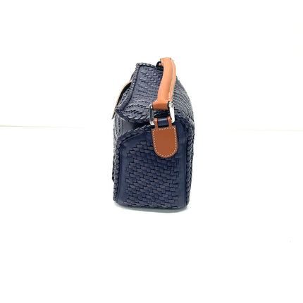 Loewe Braided Puzzle Small Woven Navy Leather Crossbody Bag