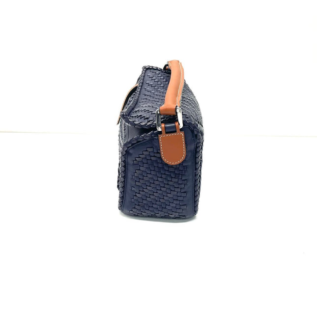 Loewe Braided Puzzle Small Woven Navy Leather Crossbody Bag