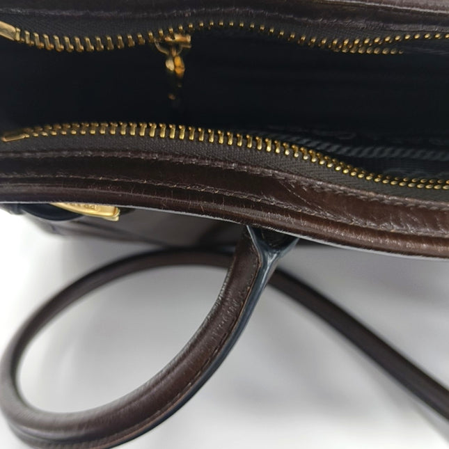 Prada Bonnie Medium Soft Lux Brown Shiny Calfskin Leather Shoulder Bag