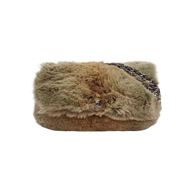 Chanel Fur Flap Bag Brown Grey Chincilla Bag Multi-Layer Chain