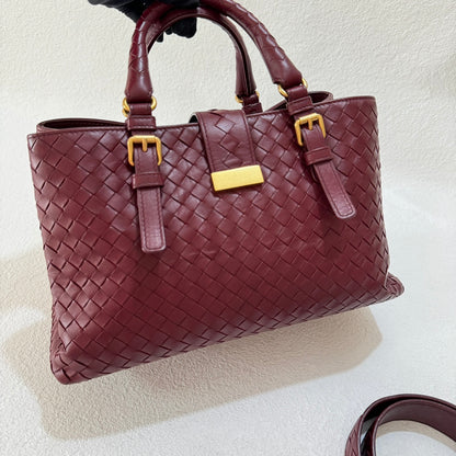 Bottega Veneta Roma Handbag Bag Intrecciato Nappa Leather Burgundy Small 30cm