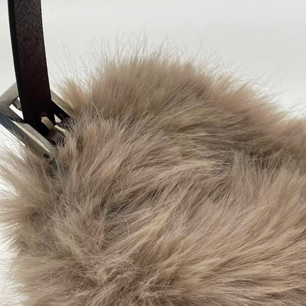 Fendi Baguette Soft Beige Fluffy Fur Shoulder Bag