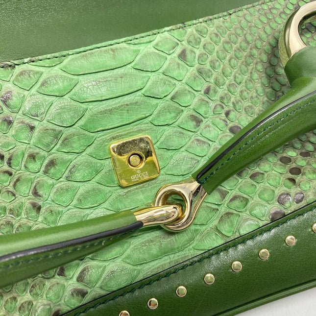 Sold Gucci Horsebit 1955 Green Crocodile Skin Shoulder Bag Large