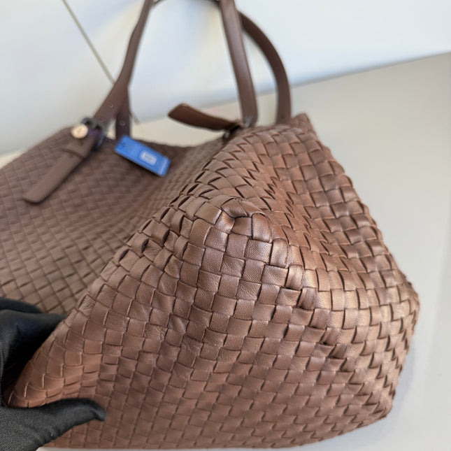 Bottega Veneta Cesta Shopper Tote Intrecciato Milk Chocolate Brown Leather Large 50cm