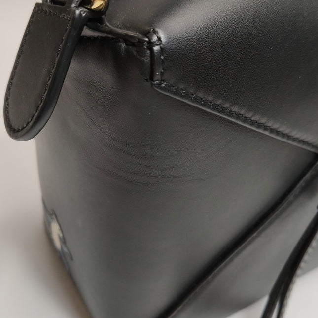 Loewe x Suna Fujita Lemur Puzzle Edge Small Black Leather Crossbody Bag