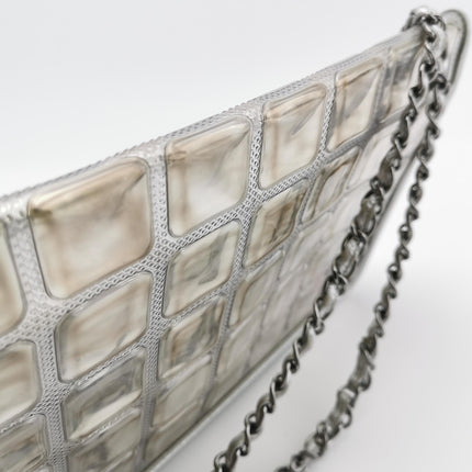 Chanel Ice Cube Chocolate Bar Classic Flap Metallic Silver PVC with Leather