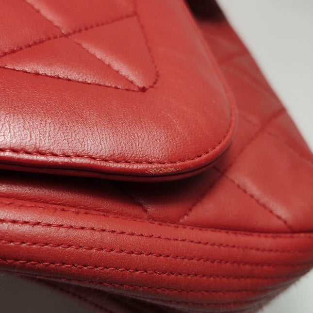 Chanel Classic Flap Single Flap Large Red Lambskin Leather Silver Hardware