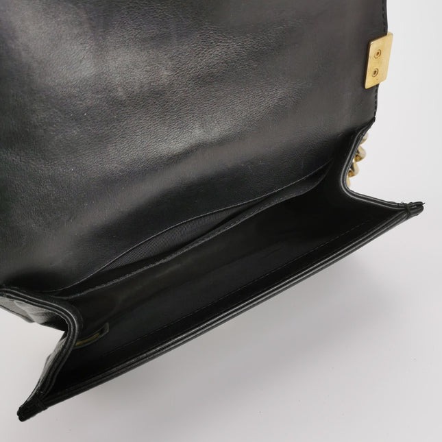 Chanel Le Boy Small Black Lambskin Leather Antiqued Gold Hardware