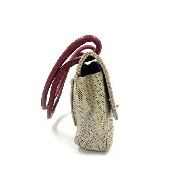 Chanel Vintage Classic Flap Bi-color Beige Perforated Leather and Red Leather Strap Bag, 2000-2002