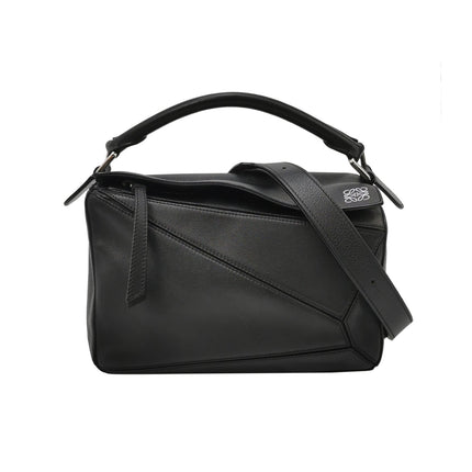Loewe Puzzle Small Black Smooth Leather White Logo With Metal Feet 2016