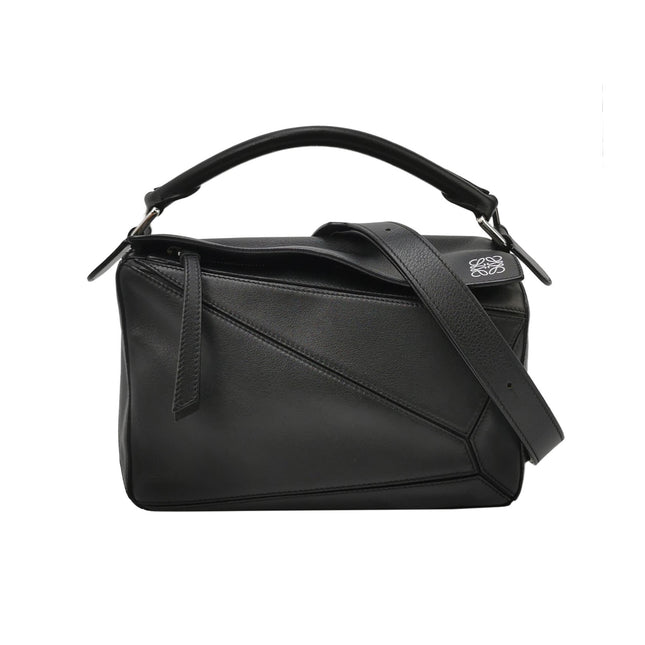 Loewe Puzzle Small Black Smooth Leather White Logo With Metal Feet 2016