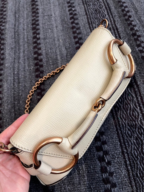 Gucci Horsebit 1955 Small White Leather Shoulder Bag