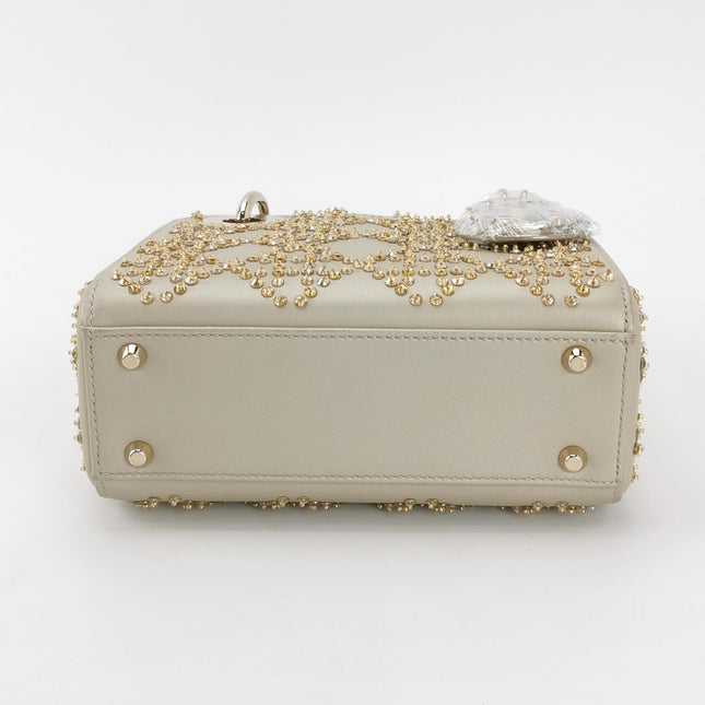 Lady Dior Mini Gold Calfskin Leather with Crystals Gold Hardware 2023