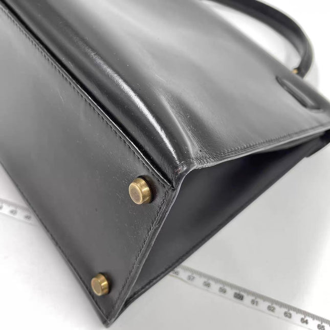 Hermes Kelly 32 Sellier Dark Chocolate Brown Box Leather Gold Hardware 1988