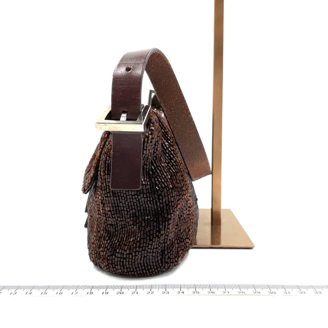 Fendi Baguette Vintage Dark Chocolate Brown Glitter Beads