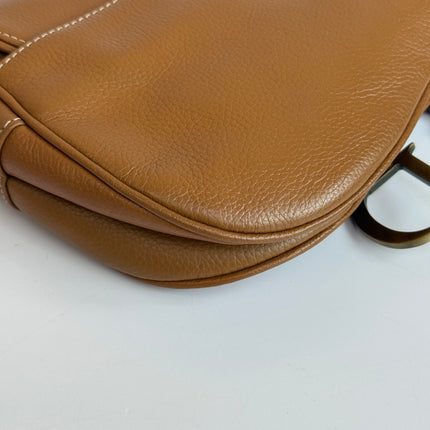Dior Vintage Double Saddle Brown Leather Gold-tone Hardware