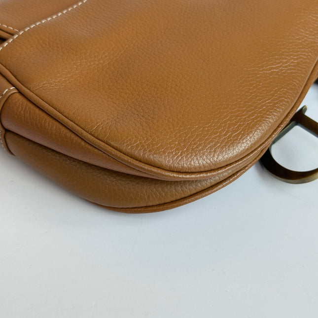 Dior Vintage Double Saddle Brown Leather Gold-tone Hardware