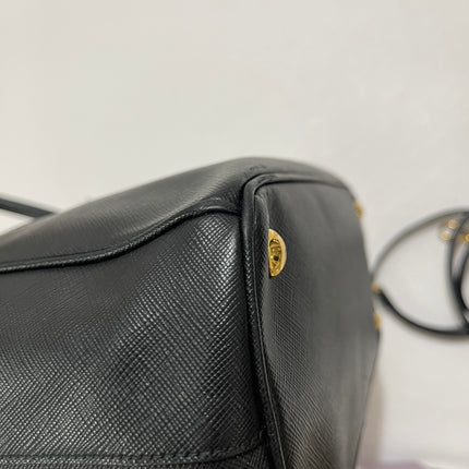 Prada Galleria Saffiano Leather Small Black Handbag with Strap