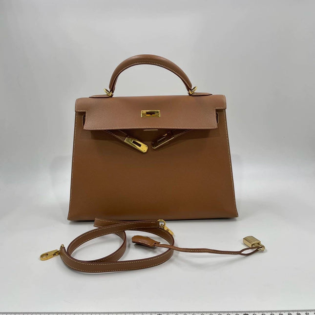 Hermes Kelly 32 Sellier Gold Epsom Leather Gold HW Double Ring 2002