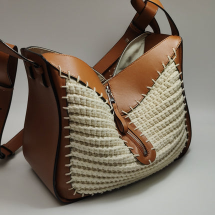 Loewe Hammock Small Brown Leather Knit Top Handle Crossbody Bag