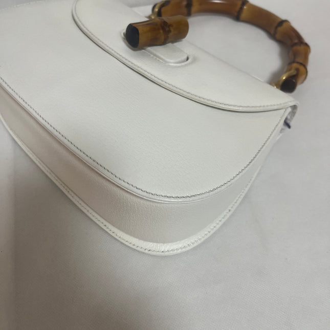 Gucci Bamboo 1947 Top Handle Bag White Grained Leather Medium