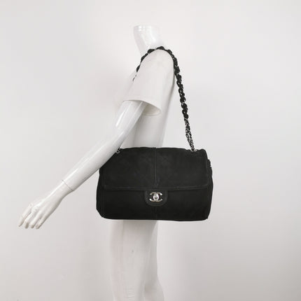 Chanel Nubuck Suede Darjeeling Flap Bag Ultimate Stitch Black Jumbo Bag