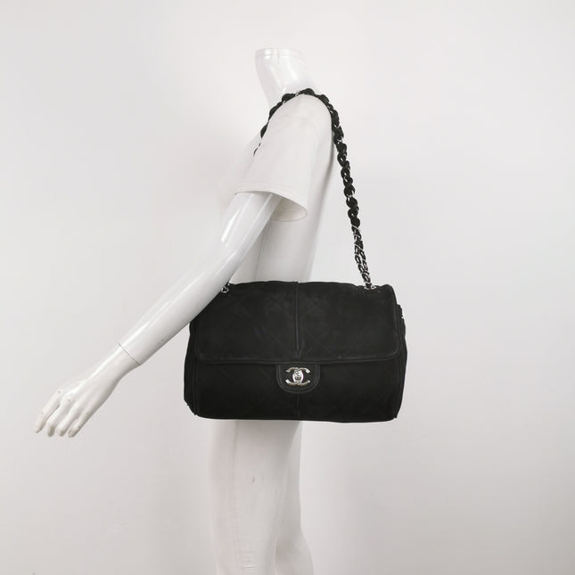Chanel Nubuck Suede Darjeeling Flap Bag Ultimate Stitch Black Jumbo Bag