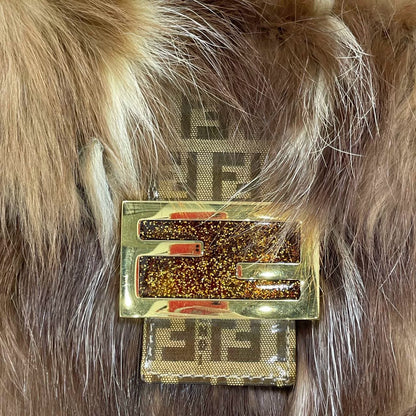 Fendi Baguette RARE Skunk Fur Vinyl Zucchino Strap Tobacco Multicolor