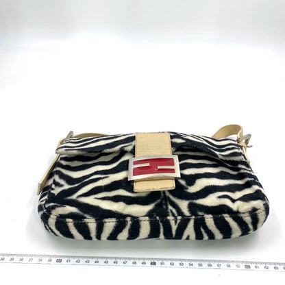 Fendi Baguette Black and White Zebra Print Fleece Red Buckle