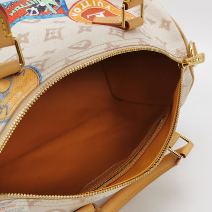Louis Vuitton Speedy 30 Bandouliere Monogram Hotel Labels White Multicolor