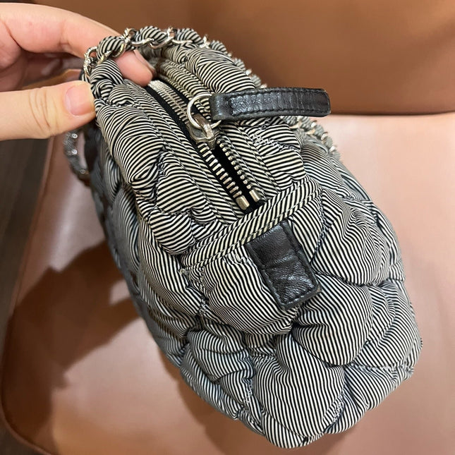 Chanel Nylon Bubble Striped Quilt Accordion Flap Bag Blue, 2009-2010