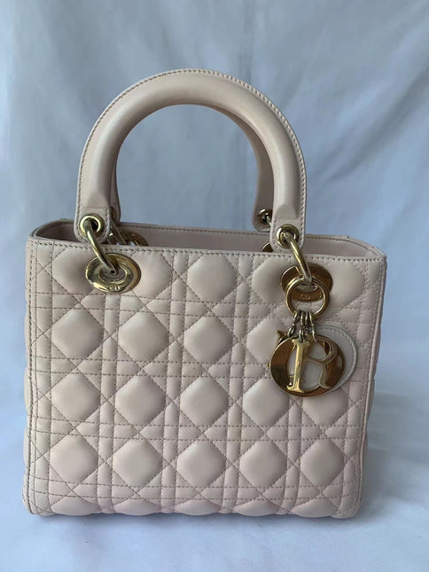 Sold Lady Dior Pink Cannage Leather Medium