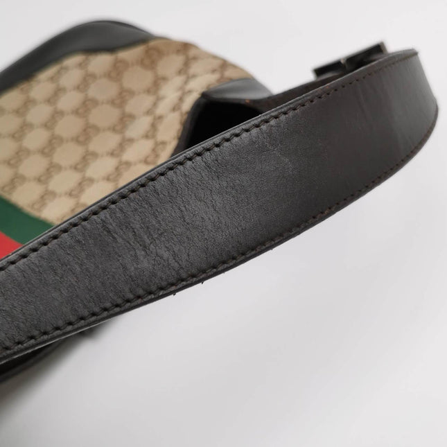 Sold Gucci Jackie Vintage Medium Monogram Canvas Black Leather Shoulder Bag
