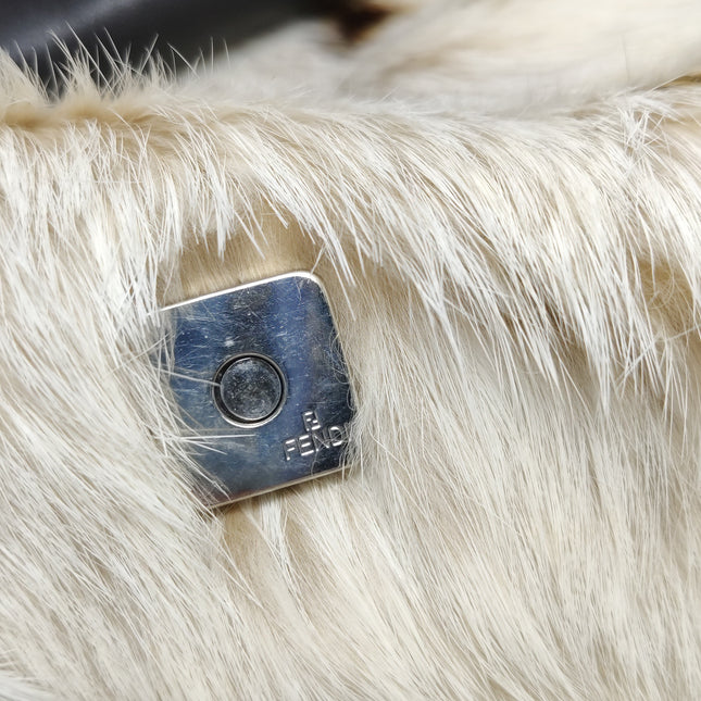 Fendi Mamma Baguette Rabbit Fur Polka Dots Print Shoulder Bag