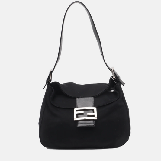 FENDI Baguette Vintage Black Cloth Silver Hardware-Luxbags