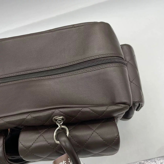 Chanel Cambon Large Dark Brown Calfskin Leather Double Strap Handbag