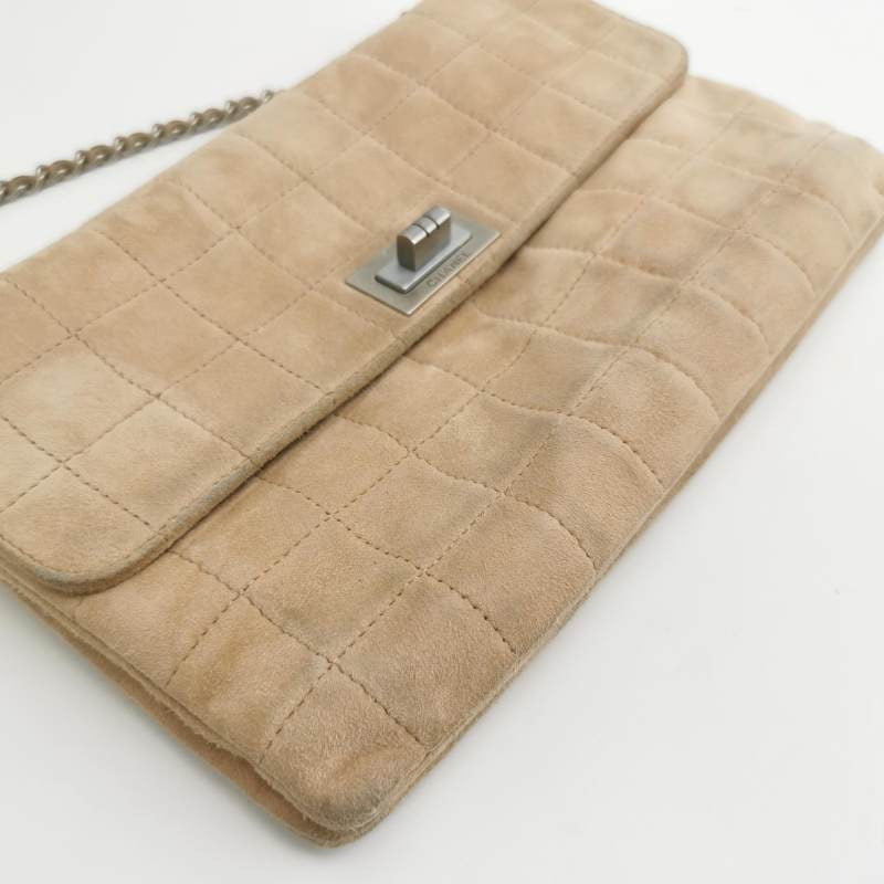 Chanel 2.55 Flap Bag Vintage Chocolate Bar Medium Suede Beige Light Pink, 2000-2002